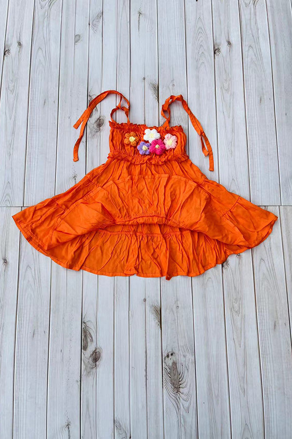 Shop knitted flower embroidery orange rayon girls dress DLH2884 (A2S2)