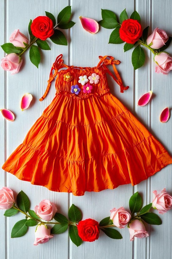 Shop knitted flower embroidery orange rayon girls dress DLH2884 (A2S2)