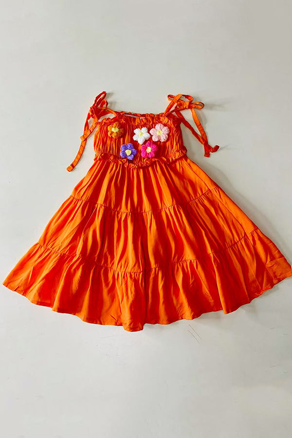 Shop knitted flower embroidery orange rayon girls dress DLH2884 (A2S2)